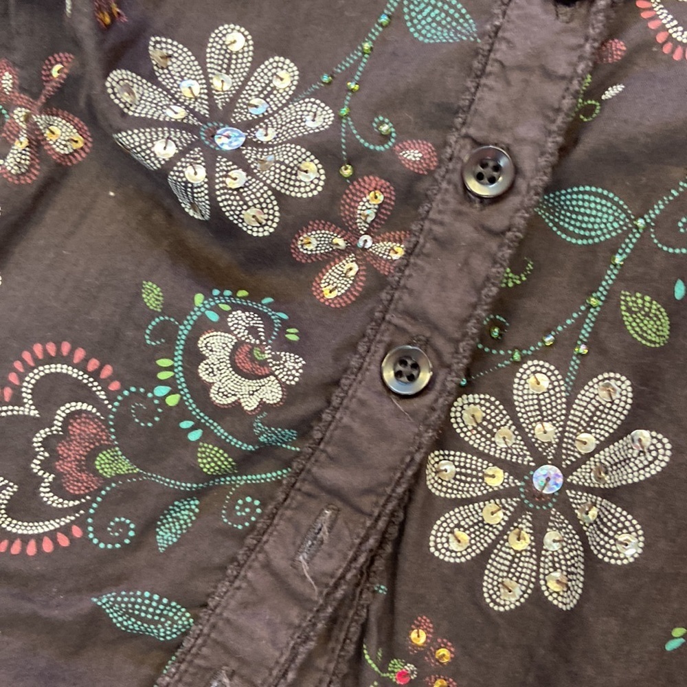 Anthropologie Autograph Brown Sequin Embellished 100% Cotton Blouse Size XL - Picture 10 of 10